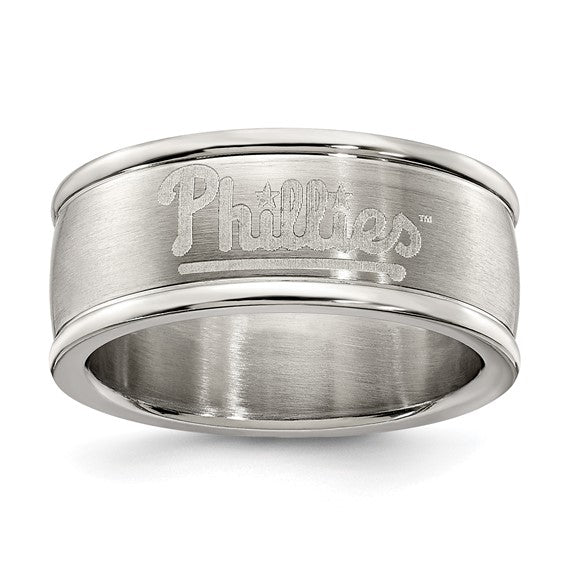 PHILADELPHIA PHILLIES STAINLESS STEEL LOGO BAND RING SIZE 8