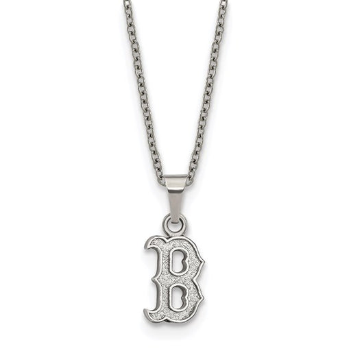 Stainless Steel Major League Baseball LogoArt Boston Red Sox w/2in ext Necklace