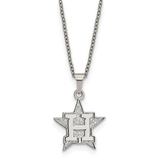 Stainless Steel Major League Baseball LogoArt Houston Astros w/2in ext Pendant Necklace