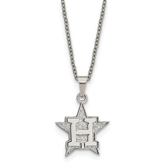 Stainless Steel Major League Baseball LogoArt Houston Astros w/2in ext Pendant Necklace