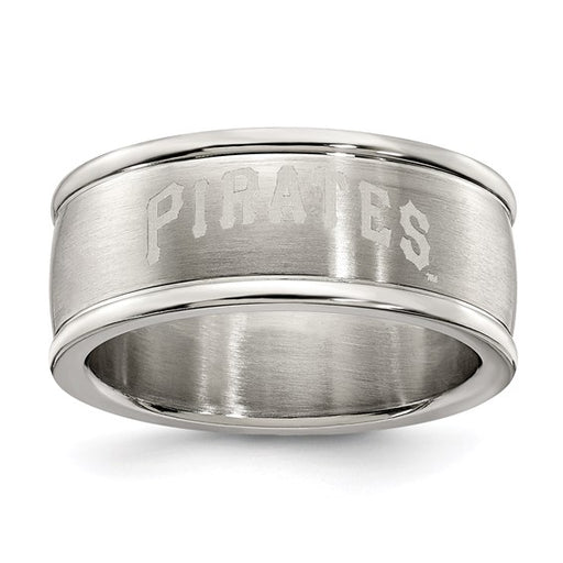 PITTSBURGH PIRATES STAINLESS STEEL LOGO BAND RING SIZE 8