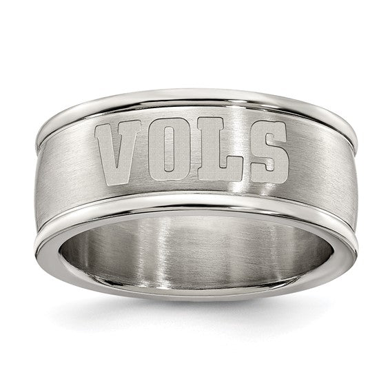 UNIV OF TENNESSEE STAINLESS STEEL LOGO BAND RING SIZE 8