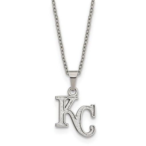 Stainless Steel Major League Baseball LogoArt Kansas City Royals w/2in ext Pendant Necklace