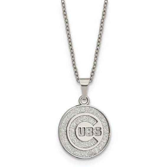 Stainless Steel Major League Baseball LogoArt Chicago Cubs w/2in ext Pendant Necklace