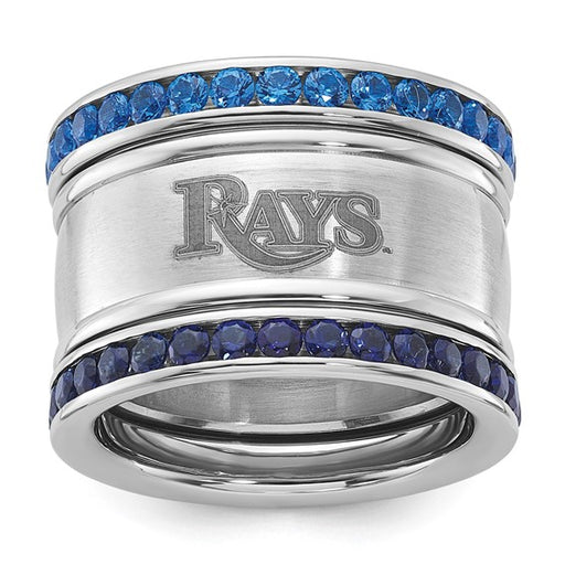 Stainless Steel MLB Tampa Bay Rays Crystal Triple Stacked Ring Set