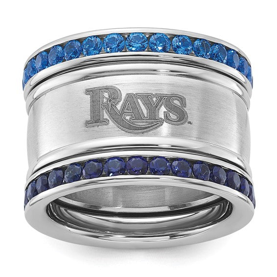 Stainless Steel MLB Tampa Bay Rays Crystal Triple Stacked Ring Set