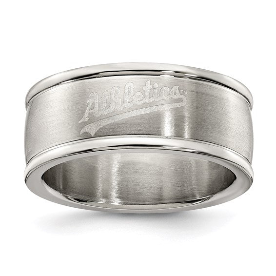 OAKLAND ATHLETICS STAINLESS STEEL LOGO BAND RING SIZE 9
