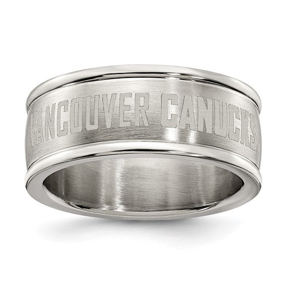 VANCOUVER CANUCKS STAINLESS STEEL LOGO BAND RING SIZE 6