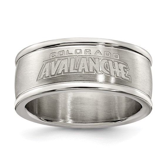 COLORADO AVALANCHE STAINLESS STEEL LOGO BAND RING SIZE 7