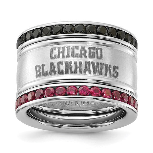NHL Chicago Blackhawks Pink & Black Crystal Stacked Ring Set