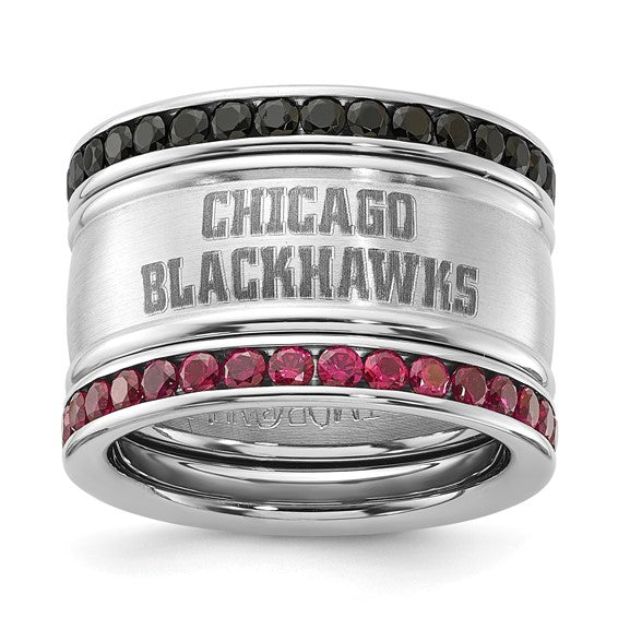 NHL Chicago Blackhawks Pink & Black Crystal Stacked Ring Set