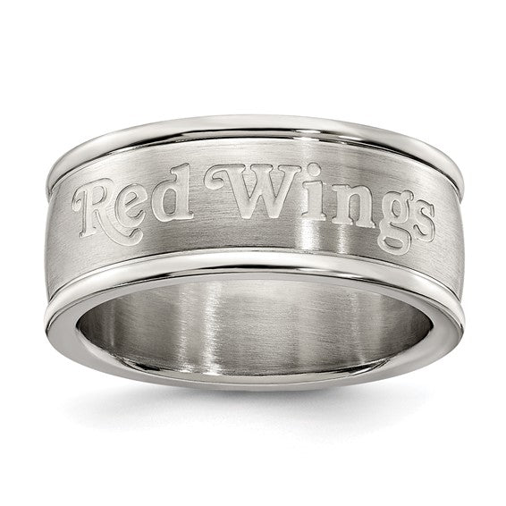 DETROIT RED WINGS STAINLESS STEEL LOGO BAND RING SIZE 6