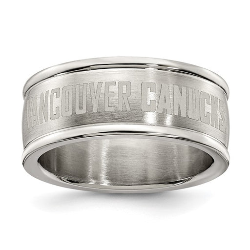VANCOUVER CANUCKS STAINLESS STEEL LOGO BAND RING SIZE 7