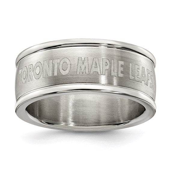 TORONTO MAPLE LEAFS STAINLESS STEEL LOGO BAND RING SIZE 7