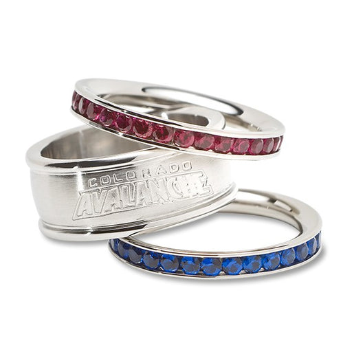 COLORADO AVALANCHE TEAM LOGO CRYSTAL STACKED RING SET SIZE 6