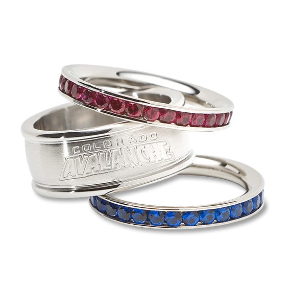 COLORADO AVALANCHE TEAM LOGO CRYSTAL STACKED RING SET SIZE 6