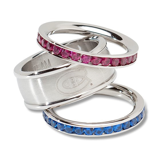 MONTREAL CANADIENS TEAM LOGO CRYSTAL STACKED RING SET SIZE 8