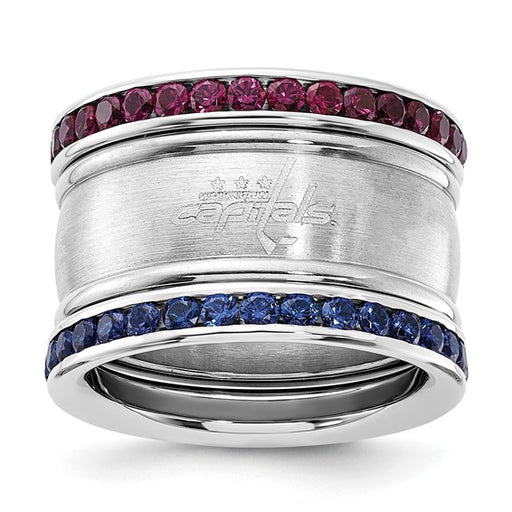 Stainless Steel NHL Washington Capitals Crystal Stacked Ring Set