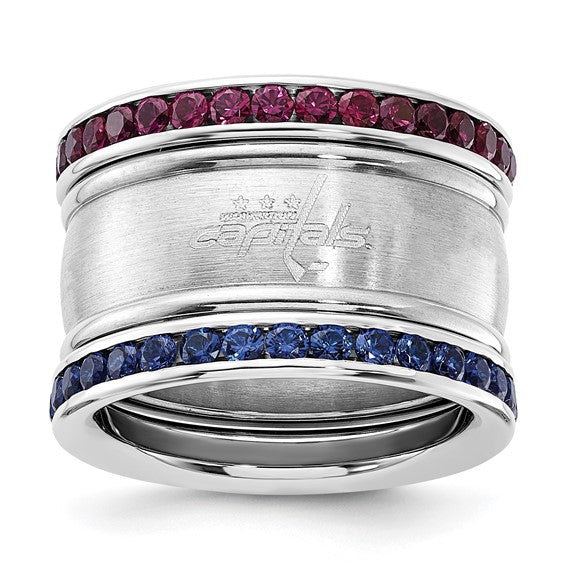 Stainless Steel NHL Washington Capitals Crystal Stacked Ring Set