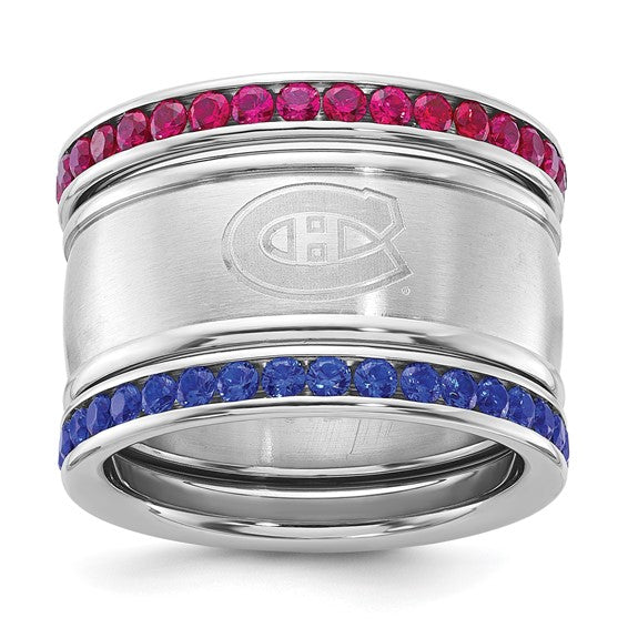 Stainless Steel NHL Montreal Canadiens Crystal Triple Ring Set