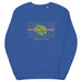 Unisex organic royal blue sweatshirt with "MOSHIACH VIBES" logo.
