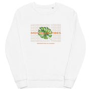 Unisex organic white sweatshirt with "MOSHIACH VIBES" logo.