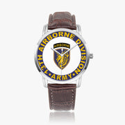 13th Airborne Division-Wide Type Silver Watch with a Brown Leather Band