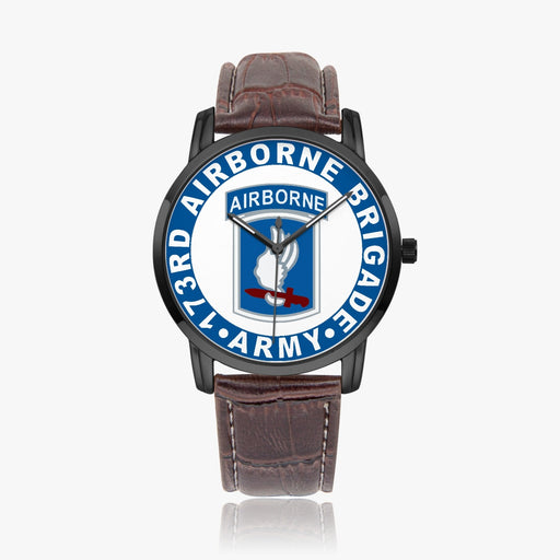 173rd Airborne Brigade-Wide Type Black Watch with a Brown Leather Band