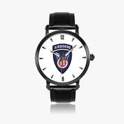 11th Airborne Division-46mm Automatic Watch with a Black Leather Band