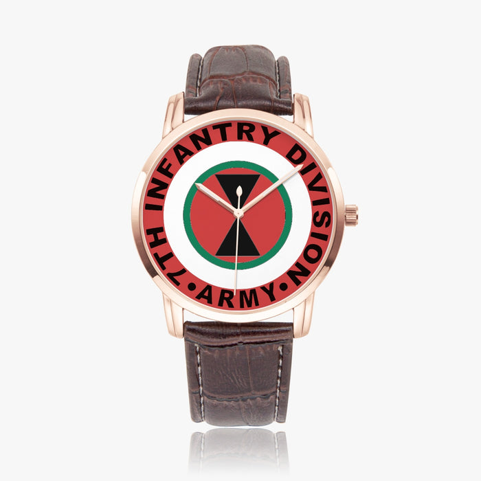 7th Infantry Division-Wide Type Golden Watch with a Brown Leather Band