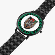 US Forces Afghanistan Watch is displayed in a perspective view on a white background with the black metal strap stretched out.