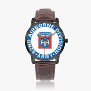 82nd Airborne Division-Wide Type Black Watch with a Brown Leather Band