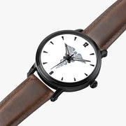 Hospital Corpsman-46mm Automatic Watch is displayed in a perspective view on a white background with a brown leather band