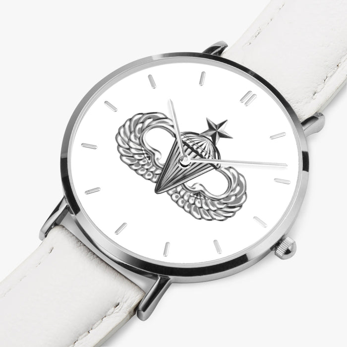 Perspective View - Senior Parachutist Ultra Thin Watch (White Strap)