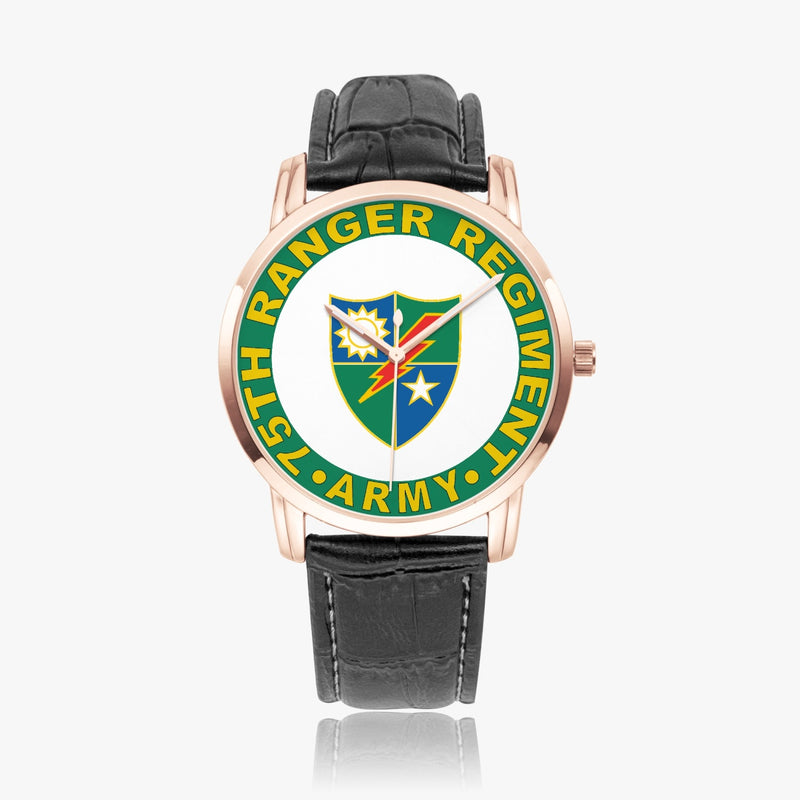 75th Ranger Regiment-Wide Type Golden Watch with a Black Leather Band