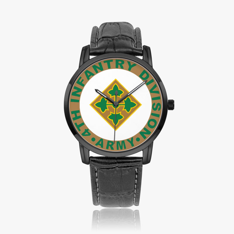 4th Infantry Division-Wide Type Black Watch with a Black Leather Band