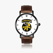 17th Airborne Division-46mm Automatic Watch with a Brown Leather Band