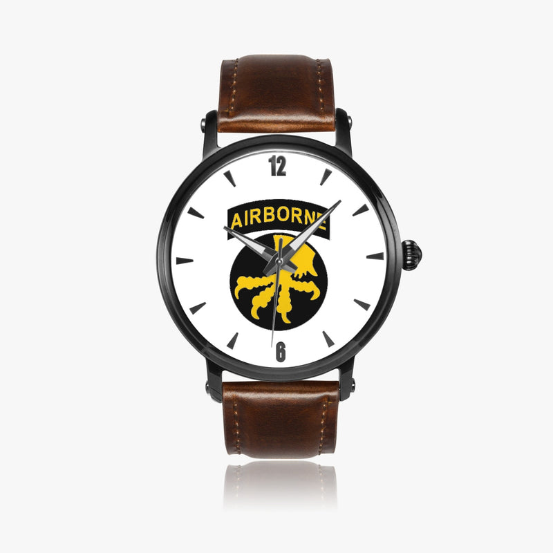 17th Airborne Division-46mm Automatic Watch with a Brown Leather Band