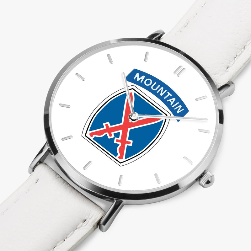 Perspective View - 10th Mountain Division Ultra Thin Watch (White Strap)