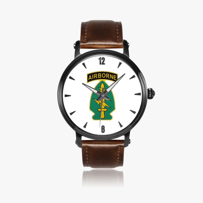 Special Forces Airborne-46mm Automatic Watch with a Brown Leather Band