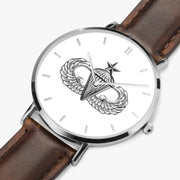 Perspective View - Senior Parachutist Ultra Thin Watch (Brown Strap)
