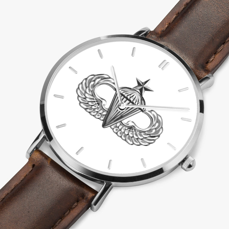 Perspective View - Senior Parachutist Ultra Thin Watch (Brown Strap)