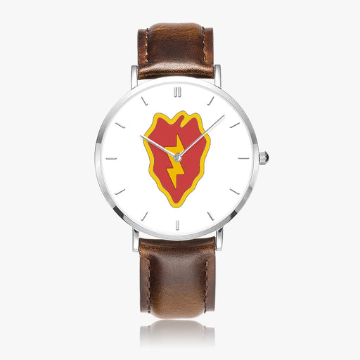 25th Infantry Division-Ultra Thin Leather Strap Quartz Watch (Silver With Indicators)