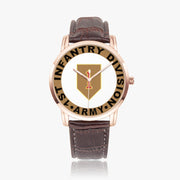 1st Infantry Division-Wide Type Golden Watch with a Brown Leather Band