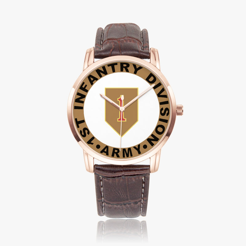1st Infantry Division-Wide Type Golden Watch with a Brown Leather Band