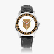 1st Infantry Division-Wide Type Silver Watch with a Black Leather Band