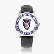 11th Airborne Division-Wide Type Silver Watch with a Black Leather Band