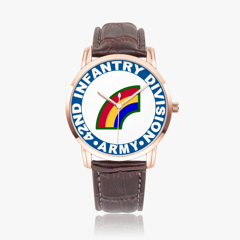 42nd Infantry Division-Wide Type Golden Watch with a Brown Leather Band