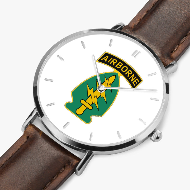 Perspective View - Special Forces Airborne Ultra Thin Watch (Brown Strap)