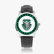 104th Infantry Division-Wide Type Silver Watch with a Black Leather Band